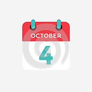 Flat icon calendar 4 October. Date, day and month.