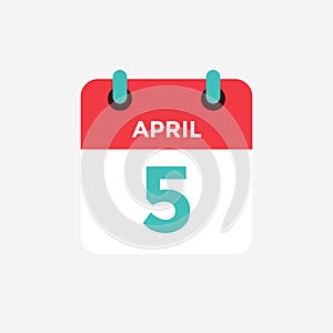 Flat icon calendar 5 of April. Date, day and month.
