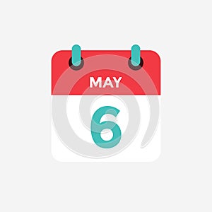 Flat icon calendar 6 of May. Date, day and month.