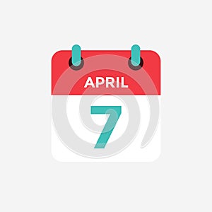 Flat icon calendar 7 of April. Date, day and month.