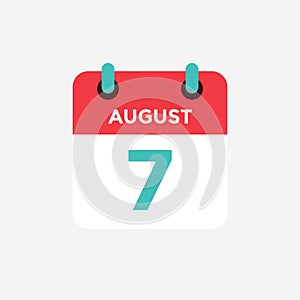 Flat icon calendar 7 of August . Date, day and month.