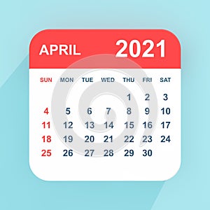 Flat Icon Calendar April 2021. 3d Rendering