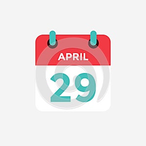 Flat icon calendar 29 of April. Date, day and month. photo