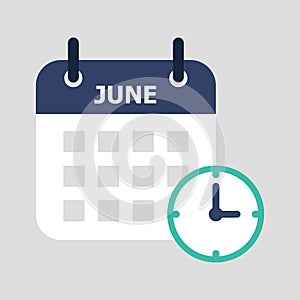 Flat icon calendar with clock as waiting scheduled event