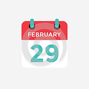 Flat icon calendar 29 of February. Date, day and month. photo