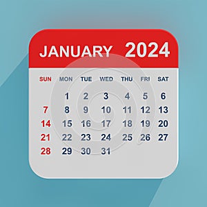 Flat Icon Calendar January 2024. 3d Rendering