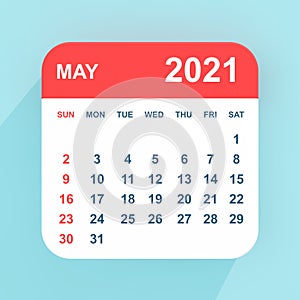 Flat Icon Calendar May 2021. 3d Rendering