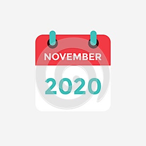 Flat icon calendar November 2020.