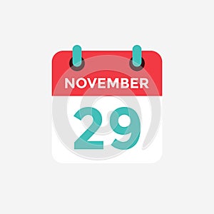 Flat icon calendar 29 November. Date, day and month. photo