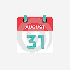 Flat icon calendar 31 of August . Date, day and month. photo