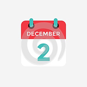 Flat icon calendar 2st of December. Date, day and month. photo