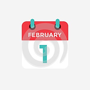 Flat icon calendar 1st of February. Date, day and month.