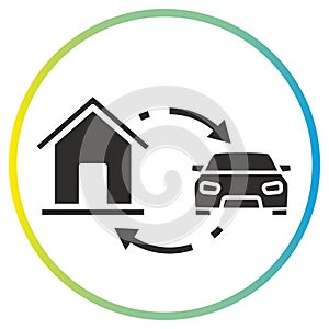 flat icon of car exchange for a house