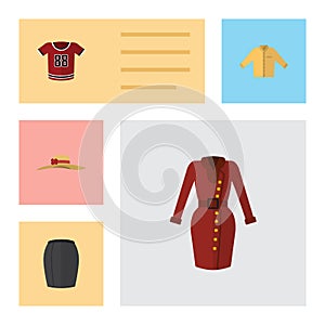 Flat Icon Clothes Set Of Clothes, Stylish Apparel, Banyan And Other Vector Objects. Also Includes Dress, Skirt, Headgear