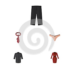 Flat Icon Clothes Set Of Lingerie, Pants, Cravat And Other Vector Objects. Also Includes Necktie, Uniform, Cravat photo