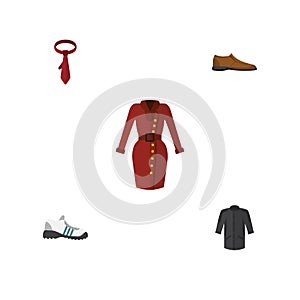 Flat Icon Clothes Set Of Male Footware, Clothes, Cravat And Other Vector Objects. Also Includes Footware, Necktie