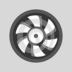 Computer cooler illustration. Flat icon of computer cpu fan