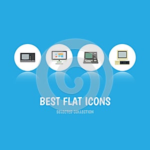 Flat Icon Computer Set Of Computer, Display, Technology And Other Vector Objects. Also Includes Screen, Computer