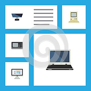 Flat Icon Computer Set Of Computing, Notebook, PC And Other Vector Objects. Also Includes Screen, PC, Display Elements.