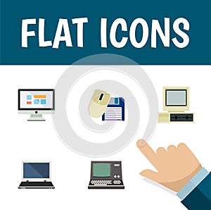 Flat Icon Computer Set Of Display, Computer, Technology And Other Vector Objects. Also Includes Display, Laptop, Screen