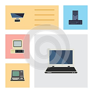 Flat Icon Computer Set Of Notebook, Technology, PC And Other Vector Objects. Also Includes Computer, PC, Laptop Elements