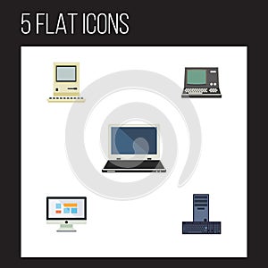 Flat Icon Computer Set Of Processor, Display, Computing And Other Vector Objects. Also Includes Display, Screen, Monitor