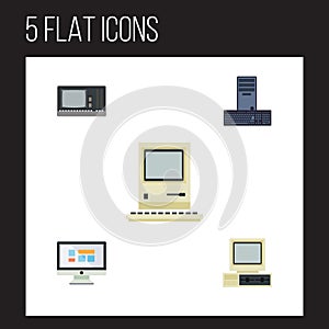 Flat Icon Computer Set Of Processor, Display, Computing And Other Vector Objects. Also Includes Screen, Monitor