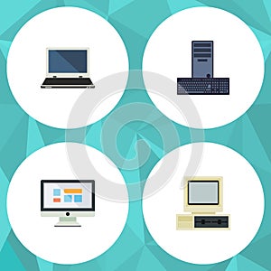 Flat Icon Computer Set Of Processor, Display, Notebook And Other Vector Objects. Also Includes Display, Processor