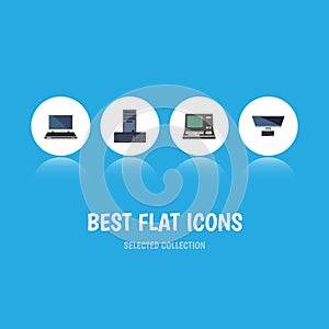Flat Icon Computer Set Of Processor, Notebook, Technology And Other Vector Objects. Also Includes Keyboard, Laptop, PC