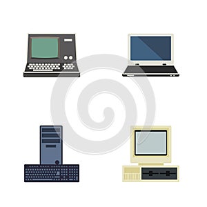 Flat Icon Computer Set Of Processor, Notebook, Technology And Other Vector Objects. Also Includes Notebook, PC, Vintage