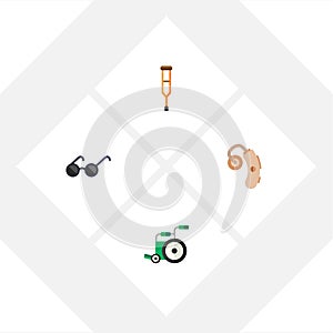 Flat Icon Cripple Set Of Spectacles, Equipment, Audiology And Other Vector Objects. Also Includes Stand, Crutch, Hearing photo
