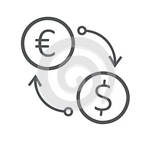 Flat icon of currency exchange Euro to USD isolated on white background