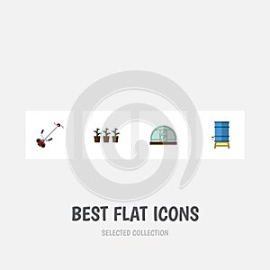 Flat Icon Dacha Set Of Container, Hothouse, Grass-Cutter And Other Vector Objects. Also Includes Mower, Water, Cutter