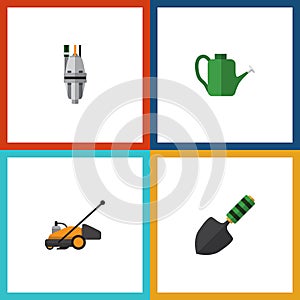 Flat Icon Dacha Set Of Pump, Lawn Mower, Bailer And Other Vector Objects. Also Includes Cutter, Tool, Mower Elements.