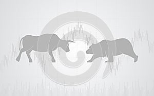 Flat icon design of Abstract financial chart with bulls and bear in stock market on white color background