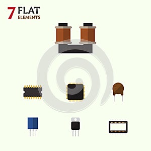 Flat Icon Device Set Of Mainframe, Triode, Receiver And Other Vector Objects. Also Includes Receiver, Transistor