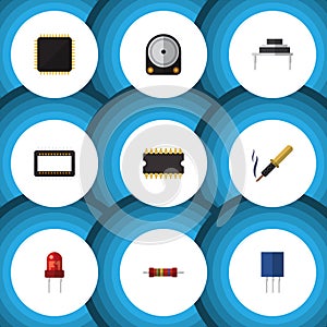Flat Icon Device Set Of Recipient, Microprocessor, Mainframe And Other Vector Objects. Also Includes Resistance