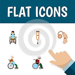 Flat Icon Disabled Set Of Disabled Person, Stand, Handicapped Man Vector Objects. Also Includes Man, Audiology, Disabled