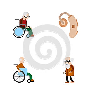 Flat Icon Disabled Set Of Wheelchair, Audiology, Handicapped Man Vector Objects. Also Includes Aid, Man, Old Elements. photo