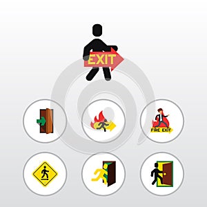 Flat Icon Door Set Of Open Door, Emergency, Evacuation And Other Vector Objects. Also Includes Evacuation, Board, Fire