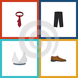 Flat Icon Dress Set Of Brasserie, Pants, Cravat And Other Vector Objects. Also Includes Bra, Breast, Footware Elements.