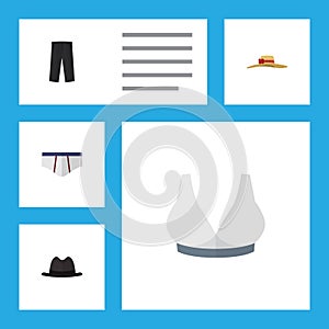 Flat Icon Dress Set Of Underclothes, Panama, Brasserie And Other Vector Objects. Also Includes Fedora, Pants, Underwear