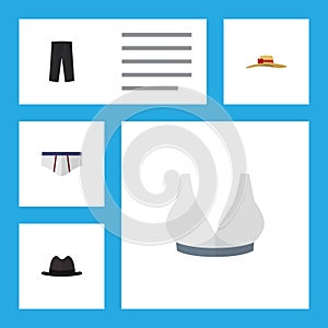 Flat Icon Dress Set Of Underclothes, Panama, Brasserie And Other Vector Objects. Also Includes Fedora, Pants, Underwear photo