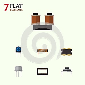 Flat Icon Electronics Set Of Resist, Transducer, Bobbin And Other Vector Objects. Also Includes Resist, Spool, Bobbin