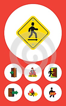 Flat Icon Emergency Set Of Emergency, Entrance, Directional And Other Vector Objects. Also Includes Arrow, Exit, Entry