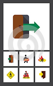 Flat Icon Emergency Set Of Entry, Exit, Directional And Other Vector Objects. Also Includes Door, Board, Arrow Elements.