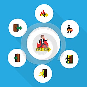 Flat Icon Emergency Set Of Exit, Evacuation, Fire Exit And Other Vector Objects. Also Includes Exit, Evacuation, Fire