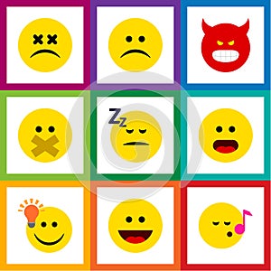 Flat Icon Emoji Set Of Asleep, Sad, Descant And Other Vector Objects. Also Includes Asleep, Smile, Emoticon Elements. photo