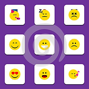 Flat Icon Emoji Set Of Descant, Sad, Asleep And Other Vector Objects. Also Includes Emoticon, Asleep, Emoji Elements. photo