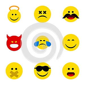 Flat Icon Emoji Set Of Smile, Hush, Angel And Other Vector Objects. Also Includes Face, Emoticon, Happy Elements.